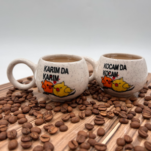 Nakkaş Çini Seramik Ecem Kupa Mug Karım Da Karım Kocam Da Kocam (2 Adet) - (Kuş Desen)