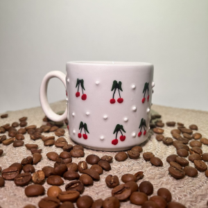 Seramik Bardak Kupa Mug Kiraz Desenli 01
