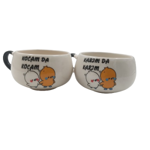 Seramik Kupa Mug Karım da Karım Kocam da Kocam (2 Adet) - (Civciv Desenli) 05