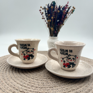 Seramik İkili Fincan Karım da Karım Kocam da Kocam (2 Adet) - (Panda Desen) 